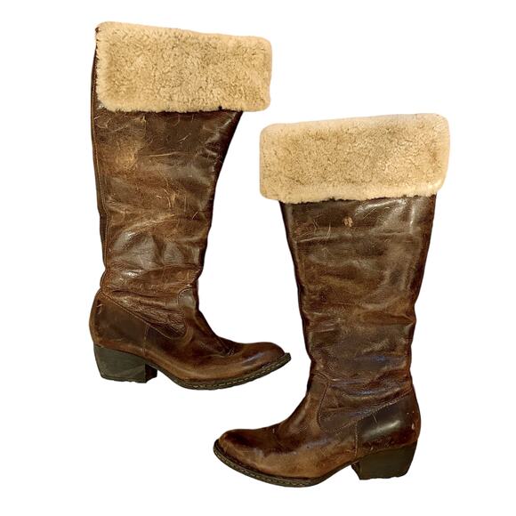 Born Distressed Leather Shearling Knee High Boots - Size US 6.5 / EU 37 - Picture 1 of 5